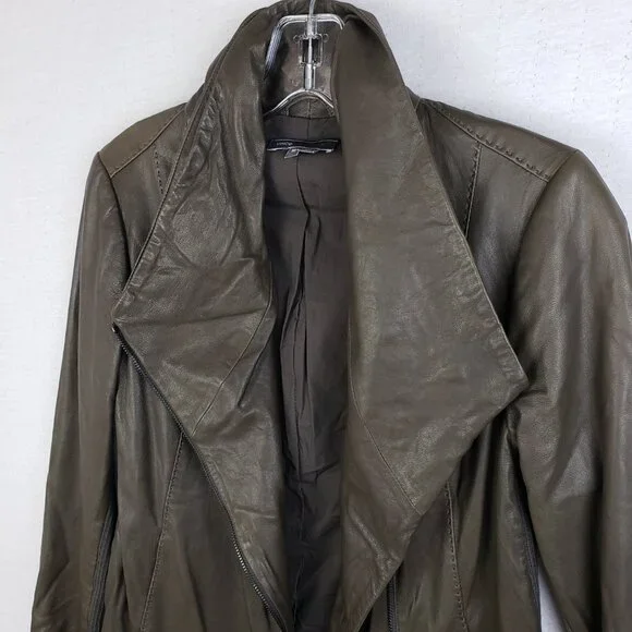 VINCE Leather Scuba Jacket Biker Lustrous Asymmetrical Minimalist Taupe Gray M